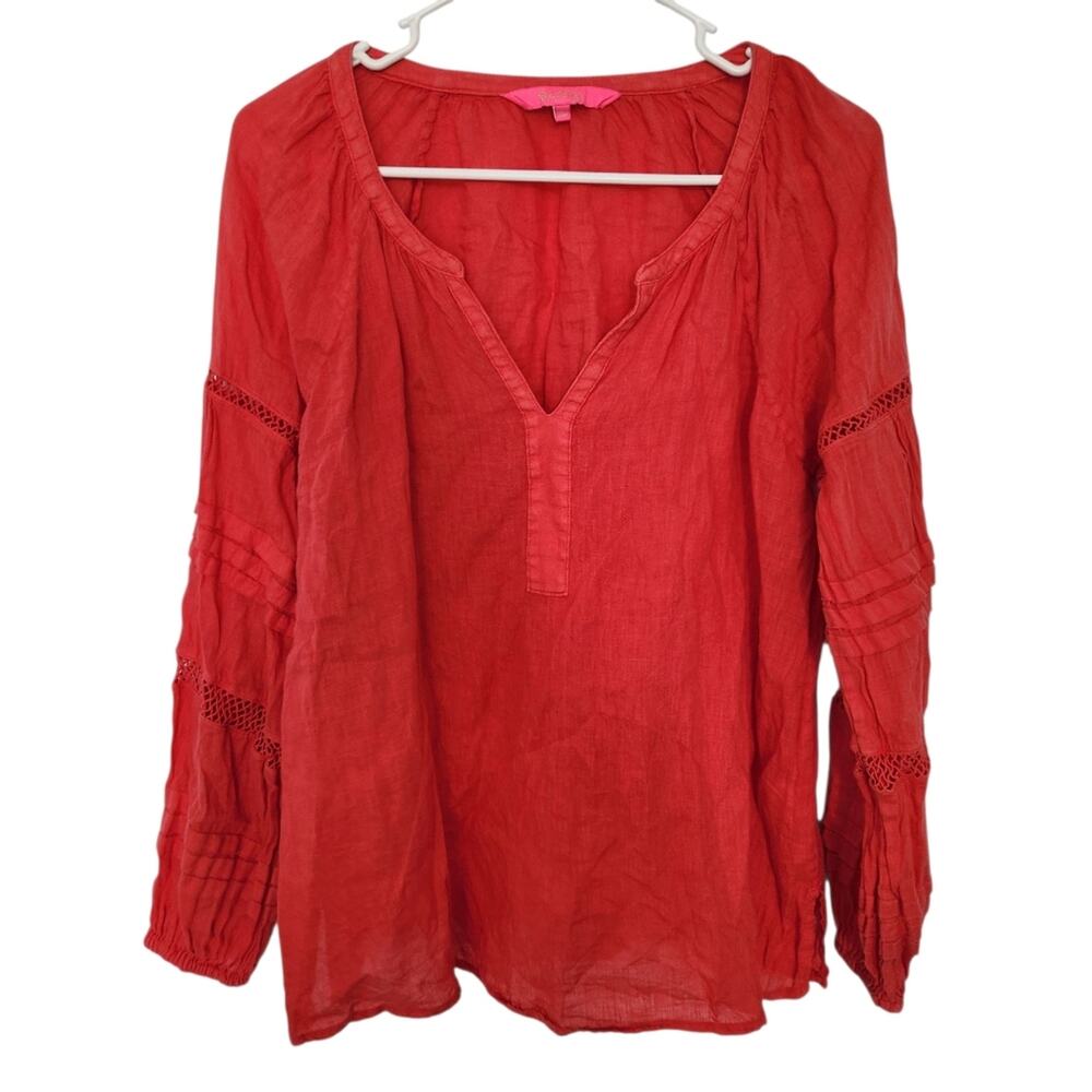 Lilly Pulitzer Linen Relaxed Top XS‎ Cottage Beach Peasant Farmhouse Coastal